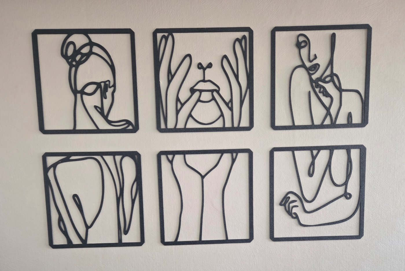 Minimalistiske line-art veggbilder – seks deler
